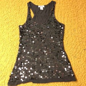 Long Line Gray Silver Sequin Glitter Tank